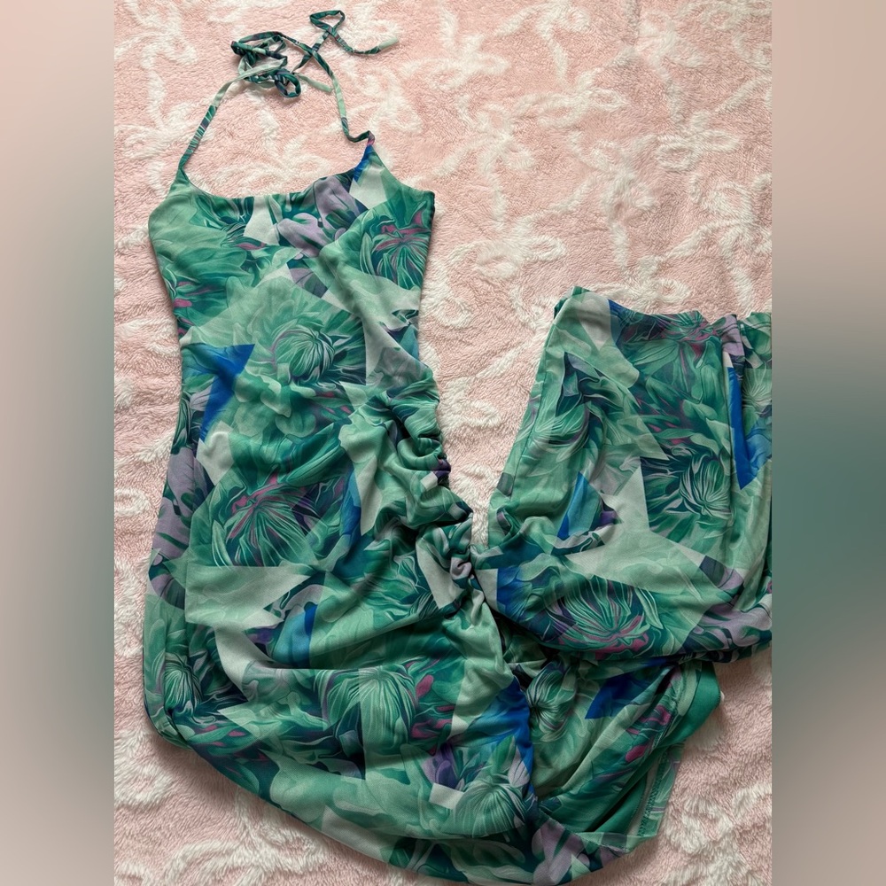 Fashion Nova Teal Halter Maxi Dress